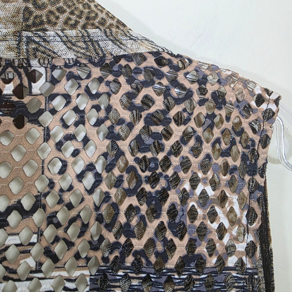 Multiples Womens Vest Animal Print Mesh Draped Open Front Sleeveless Brown Sz M - Picture 10 of 13